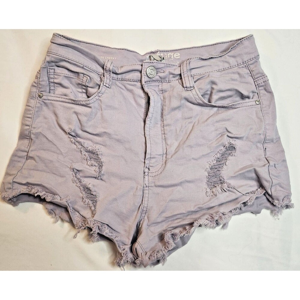Charlotte Russe Refuge High Rise Cheeky Denim Shorts Distressed Lavender 6/28
